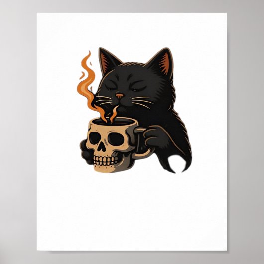 Donkere kattenkoffie met schedel Mok oversized T-s Poster (Voorkant)