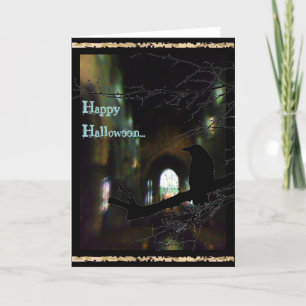 Donkere kerk en Raven Happy Haloween Kaart