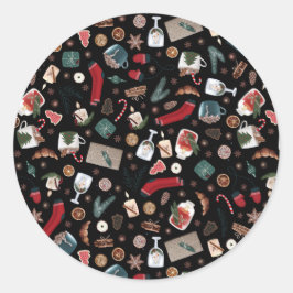 Donkere kerstpatronen ronde sticker