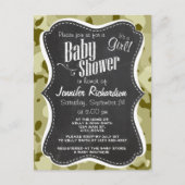 Donkere Khaki Camo; Retro Chalkboard look Uitnodiging Briefkaart (Voorkant)