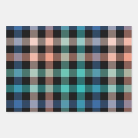Donkere kleur Gingham Check Plaid Inpakpapier Vel (Voorkant 2)