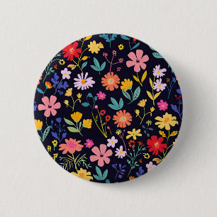 Donkere Kleurrijke Ditsy Bloem Boheemse Patroon Ronde Button 5,7 Cm