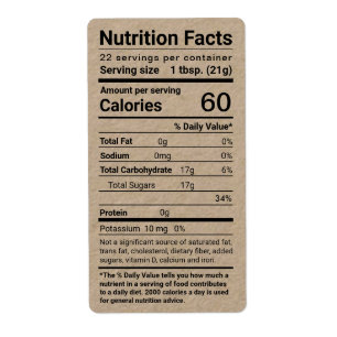 Donkere Kraft Honey Nutrition Facts Shipping Label