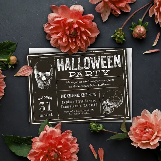 Donkere label Skulls Halloween Party Kaart