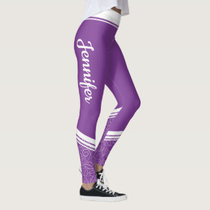 Donkere lavender florale witte strepen en noem mod leggings