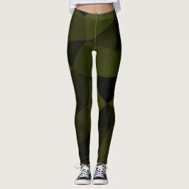 Donkere legergroene zwarte geometrische maaspatron leggings