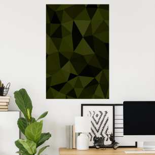 Donkere legergroene zwarte geometrische maaspatron poster