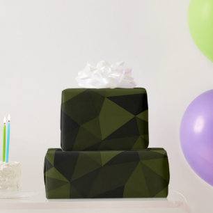 Donkere legergroene zwarte geometrische mesh-patro cadeaupapier
