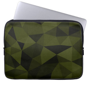 Donkere legergroene zwarte geometrische mesh-patro laptop sleeve