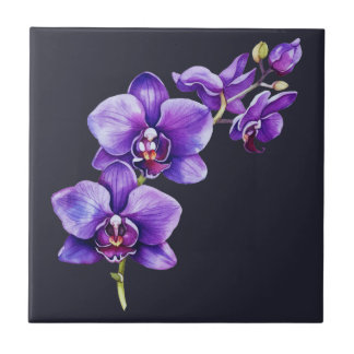 Donkere leisteen grijs, Paarse orchidee keramische Tegeltje