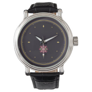 Donkere Luxe Bloem Horloge | Roze Gouden Botanisch