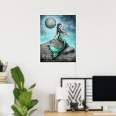Donkere Maan Zeemeermin Fantasie Kunstposter Poster (Thuiskantoor)