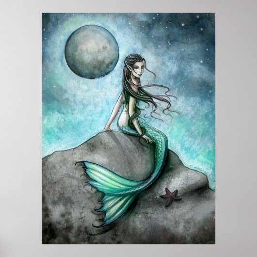 Donkere Maan Zeemeermin Fantasie Kunstposter Poster (Voorkant)