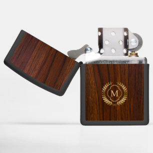 Donkere mahonie hout gouden badge monogram