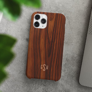 Donkere Mahonie houten textuur, Monogram iPhone 16 Pro Hoesje