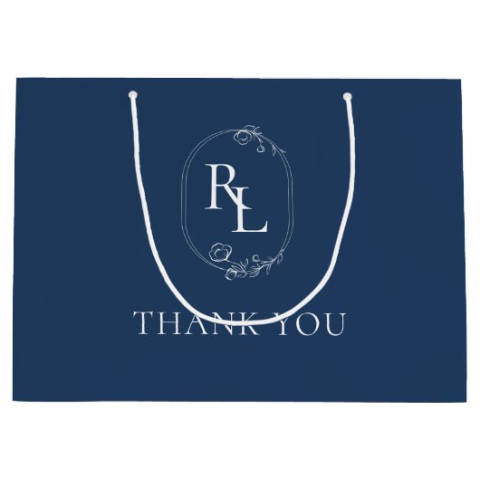 Donkere Marine | Bloemenmonogram bruiloft Dank u Groot Cadeauzakje (Voorkant)
