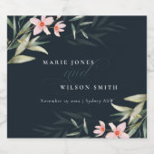 Donkere marine blush Greenery Floral Bunch Wedding Bier Etiket (Enkel label)