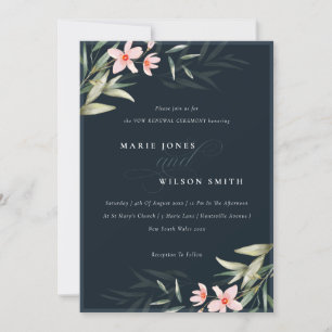 Donkere marine blush Greenery Floral Vow Renewal I Bedankkaart