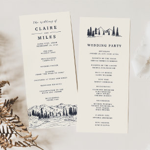 Donkere marine Mountain Sketch Wedding Ceremony Programma