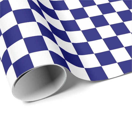 Donkere marineblauw en wit gecontroleerd cadeaupapier (Rol Hoek)