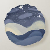 Donkere marineblauwe lucht waterverf golven enkele rond kussen (Achterkant)