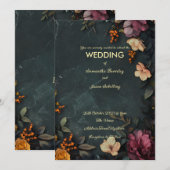 Donkere marmeren achtergrond met bloemdetails kaart (Voorkant / Achterkant)