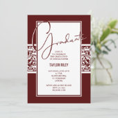 Donkere maroon en wit Damask Afstuderen Kaart (Staand voorkant)