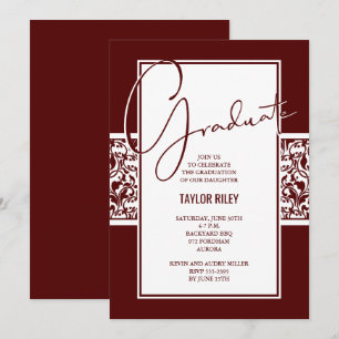 Donkere maroon en wit Damask Afstuderen Kaart