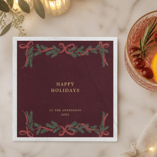 Donkere Maroon Kerstkrans Holiday Cocktail Servet