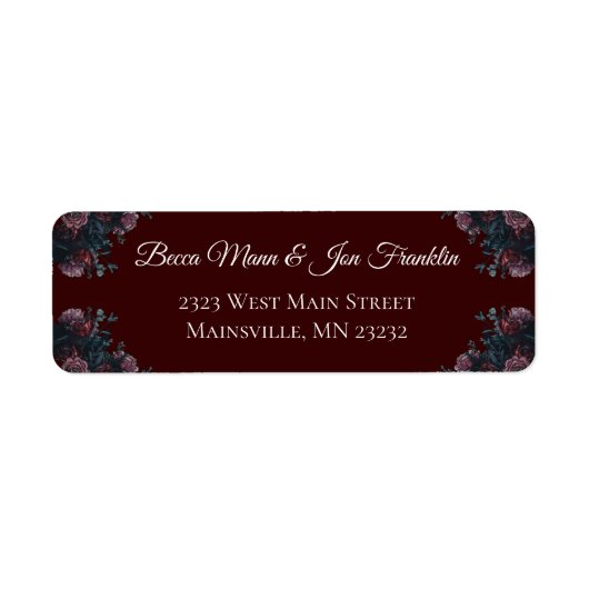 Donkere maroon Mauve Gothic Elegant Wedding Etiket (Voorkant)