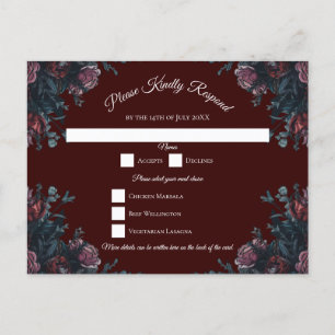 Donkere maroon Mauve Gothic Elegant Wedding Feestdagenkaart