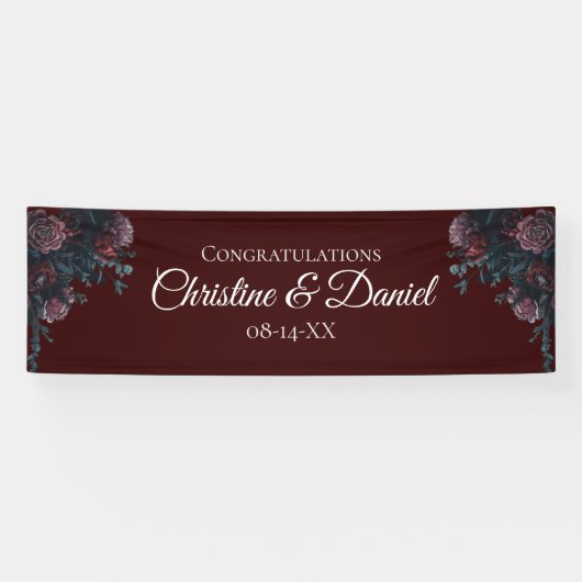 Donkere maroon Mauve Gothic Elegant Wedding Spandoek (Horizontaal)