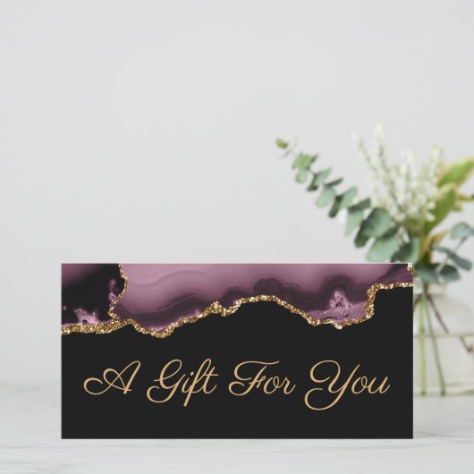 Donkere mauve en gouden agaat cadeaubon (Staand voorkant)