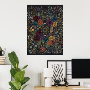 Donkere Maximalistische Bloemige Poster