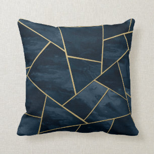 Donkere Middennacht Navy Blauwe Gouden Geometrisch Kussen