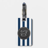Donkere Midnight Blue Stripes; Retro Chalkboard Bagagelabel (Achterkant verticaal)