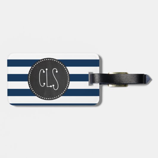 Donkere Midnight Blue Stripes; Retro Chalkboard Bagagelabel (Achterkant horizontaal)
