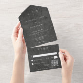 Donkere minimale moderne QR-code All In One Uitnodiging (Afscheurbaar)