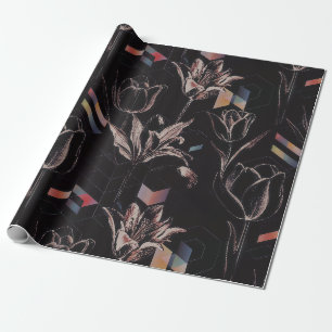 Donkere moderne geometrische tulp lijn kunstpatroo cadeaupapier