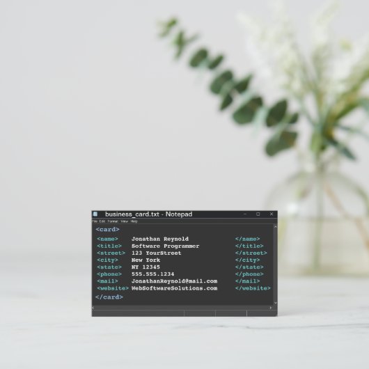 Donkere modus Notitieblok Coder Format Computer Pr Visitekaartje (Staand voorkant)