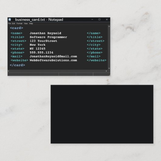 Donkere modus Notitieblok Coder Format Computer Pr Visitekaartje (Voorkant / Achterkant)
