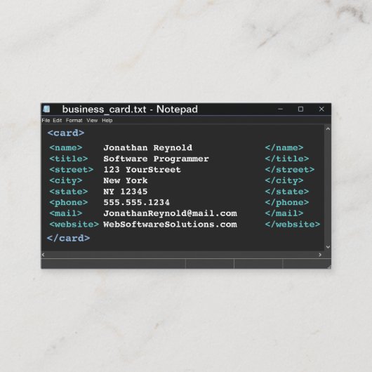 Donkere modus Notitieblok Coder Format Computer Pr Visitekaartje (Voorkant)