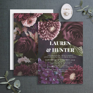 Donkere Moody Burgundy Floral Botanical Wedding In Kaart