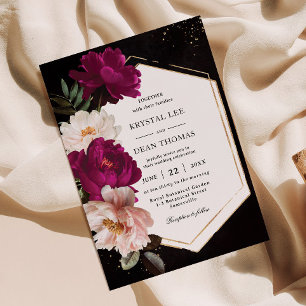 Donkere Moody Fuchsia Blush Pioenen Floral Wedding Kaart