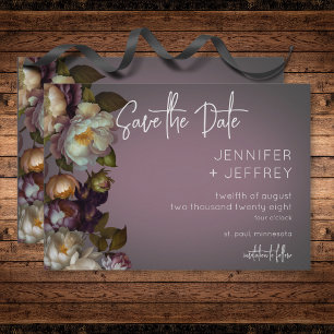 Donkere Moody Mauve Bloemen Moderne Bruiloft Save The Date