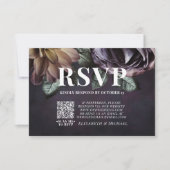 Donkere Moody Paarse Floral QR Code Wedding RSVP K Kaartje (Voorkant)