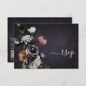 Donkere Moody Paarse Script Floral QR Code RSVP Ca (Voorkant / Achterkant)