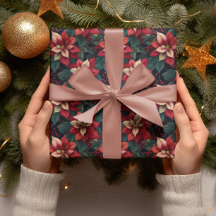 Donkere Moody Poinsettia Bloemen Wintervakantie Cadeaupapier