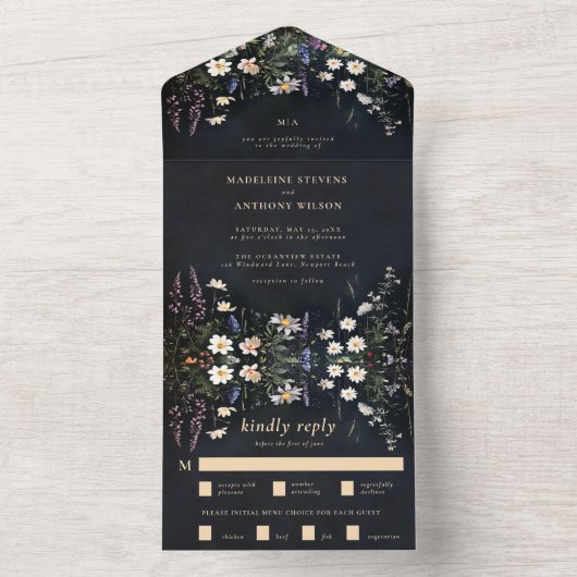 Donkere Moody Wildbloemen Romantische Sprookjesach All In One Uitnodiging (Binnen)