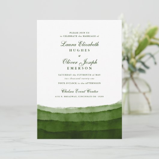 Donkere Moss Green Waterverf Wedding Invitations Kaart (Staand voorkant)